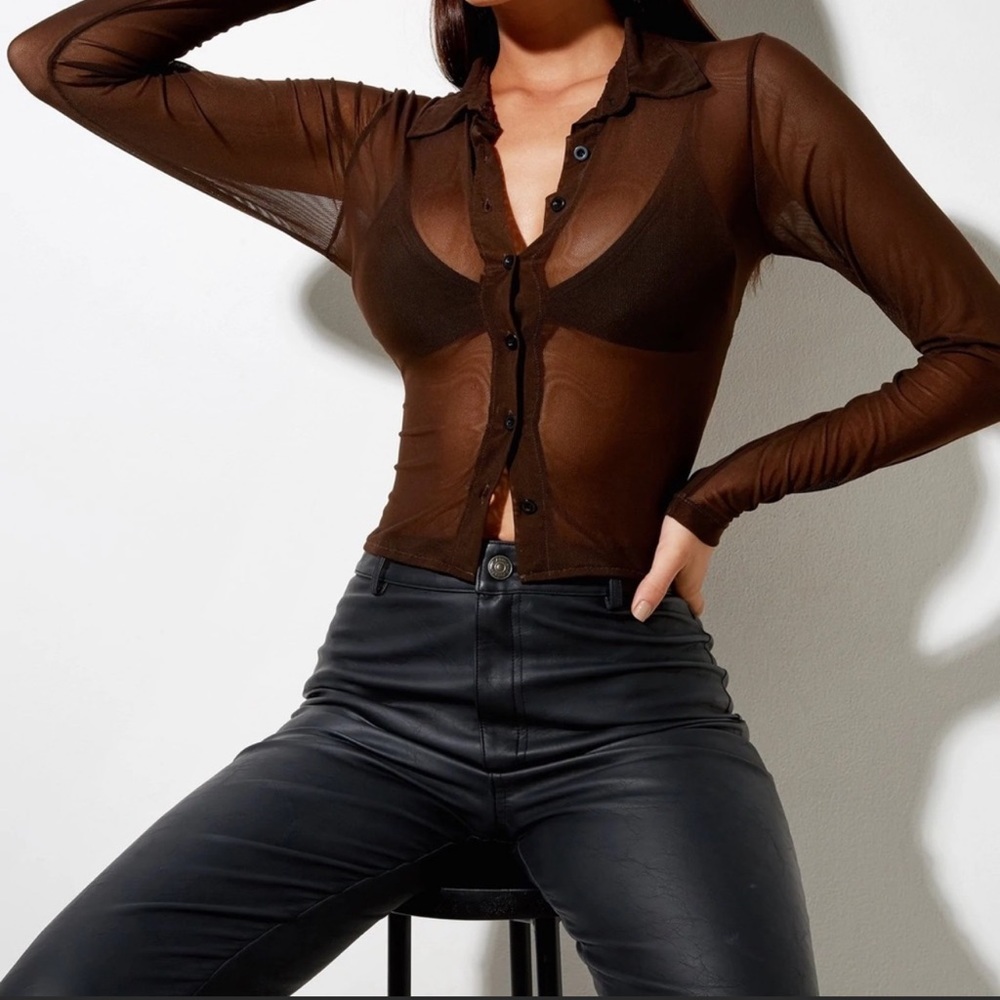 Motel Rocks sheer Brown button down